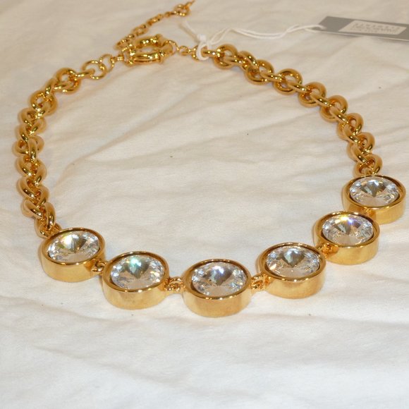 Statement Choker, 24kt G.P. Over Silver, 6 Bezel Set Swarovski Cr… - Picture 3 of 4